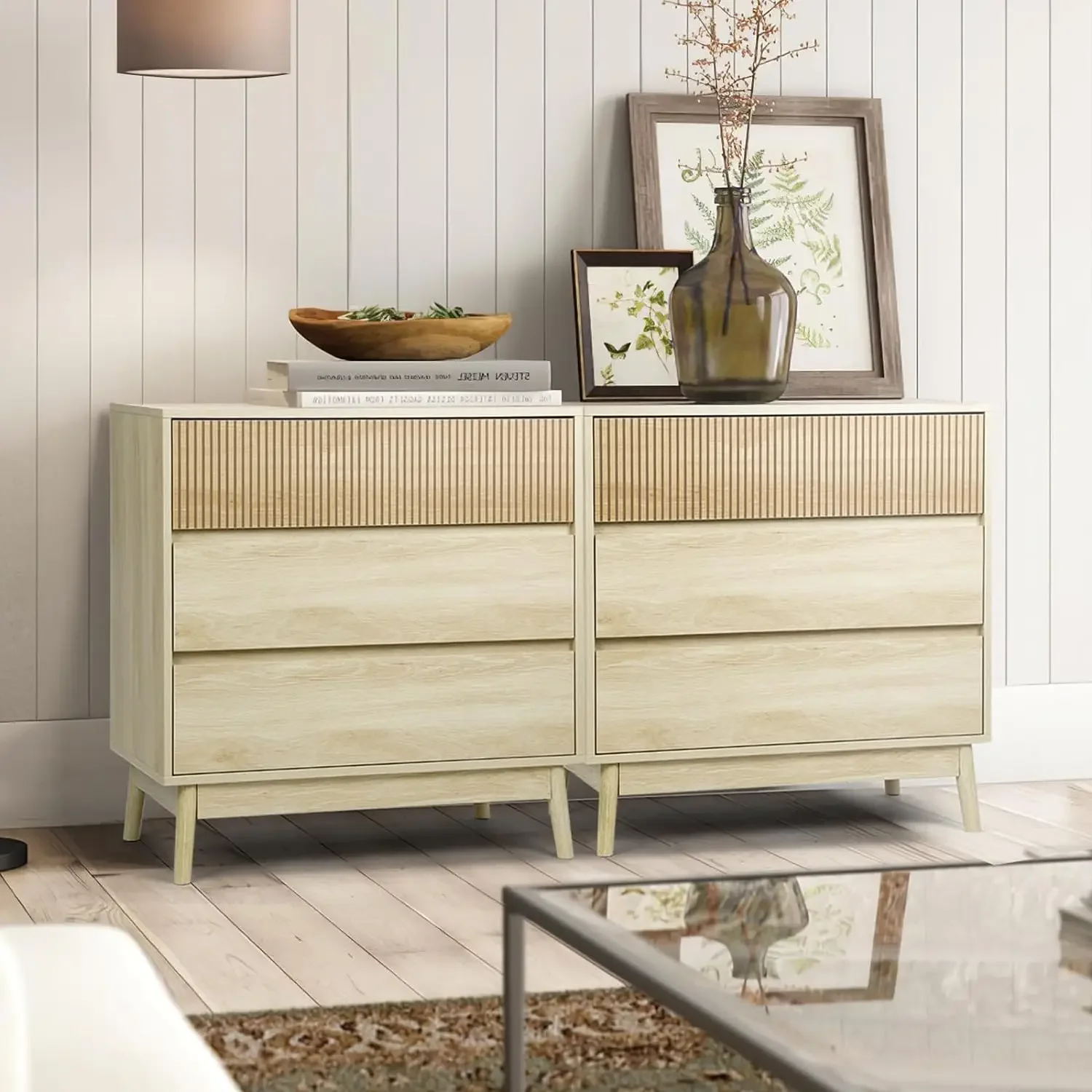 3/4Drawer Dresser, Farmhouse Wood Storage Chest of Drawers, Modern Closet Dressers with Wide Drawers, Bedroom, Living Room