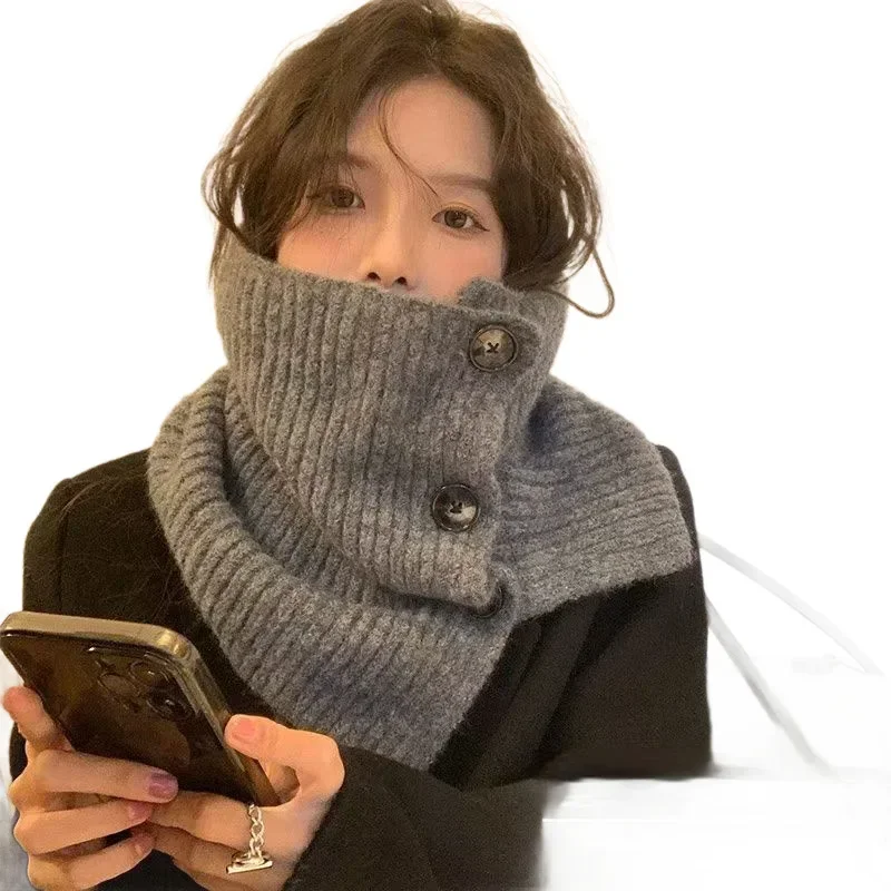 Lenço de inverno feminino versátil e de alta qualidade botão quente pescoço cinta para meninas pescoço-proteção cachecol moda pescoço proteção