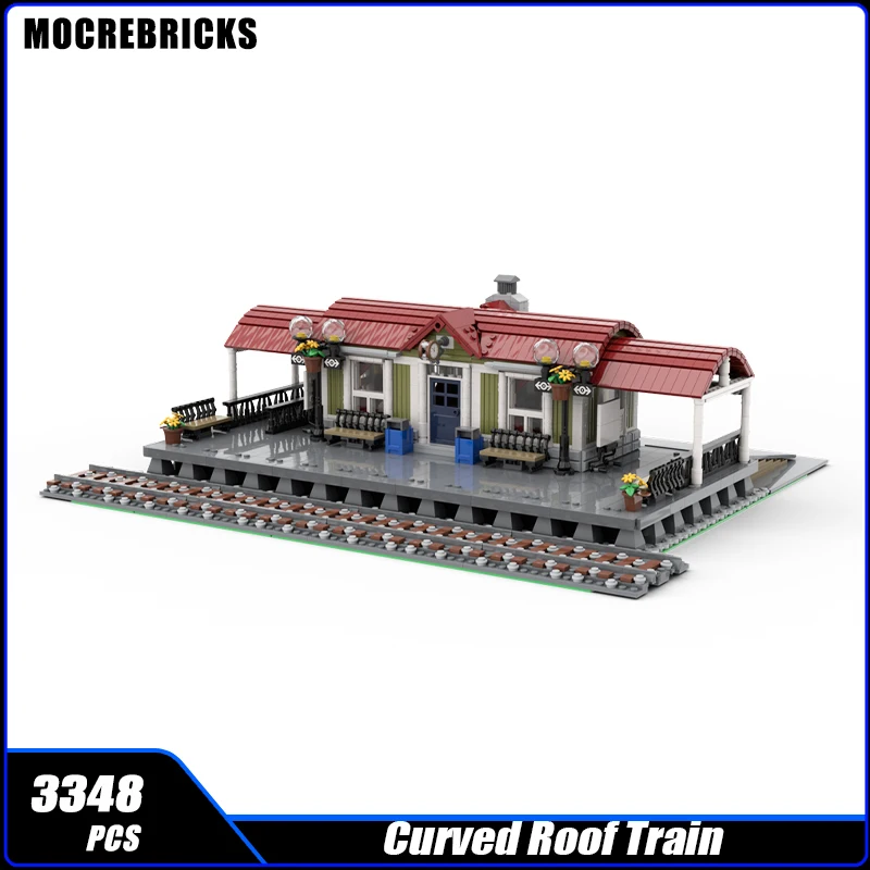 City Curved Roof Railway Station MOC Building Block Freight Passenger Train Platform Tracks Assembly Model Brick Toys Boy Gifts