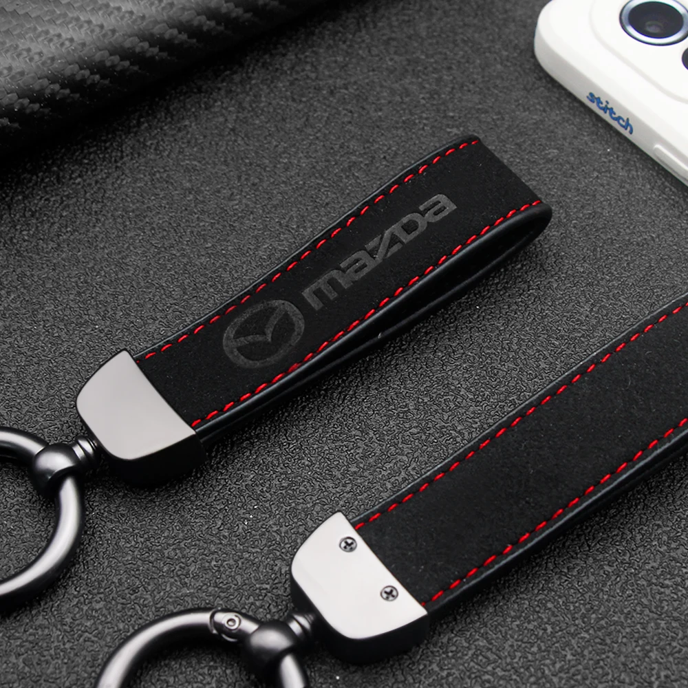 Anéis de couro do carro Keychain, Anéis de metal, Car Styling Acessórios, Mazda 2, 3, 5, 6, CX5, CX9, CX7, CX4, CX3, CX30, MX5, MX3, BK