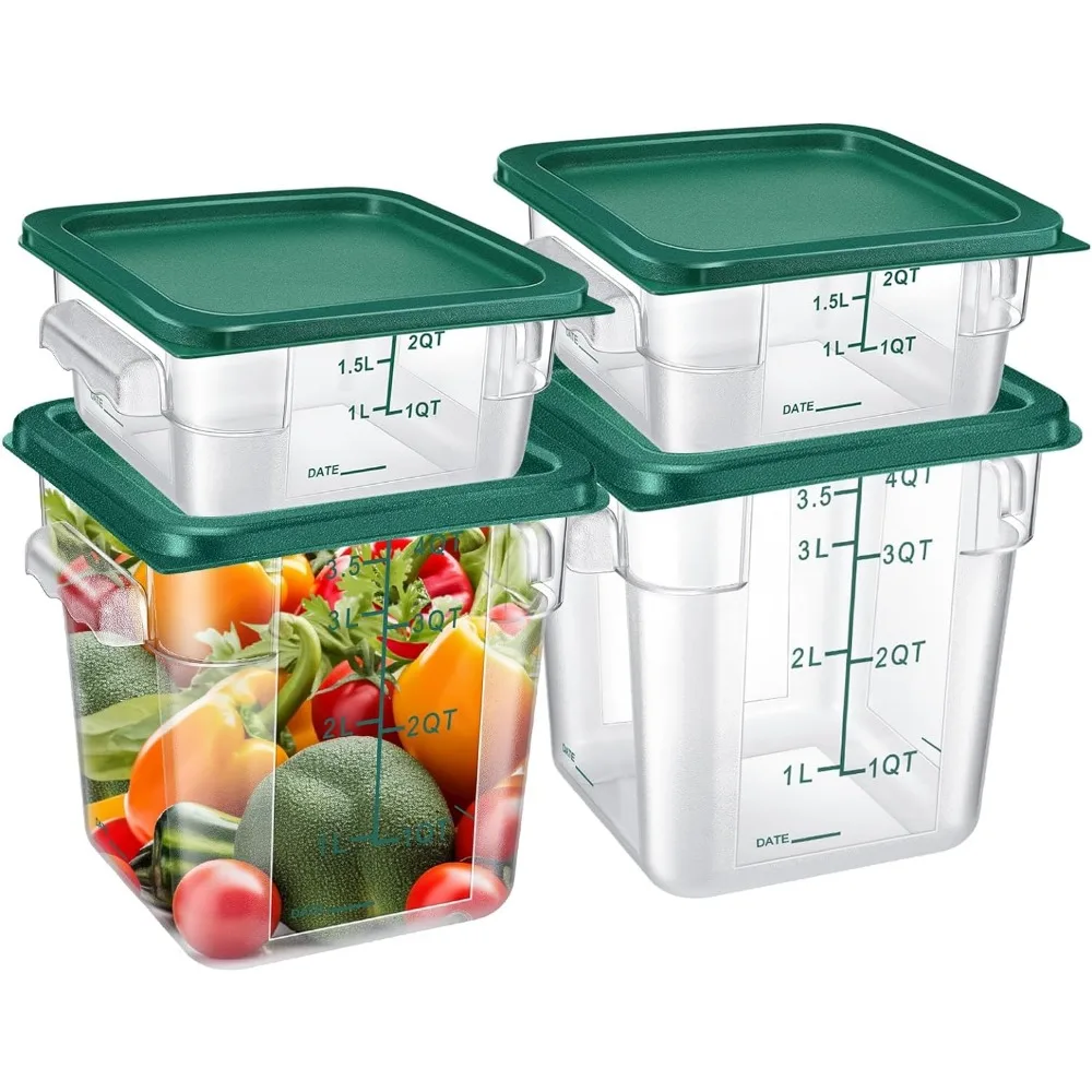 

Barydat 4 Pcs Food Storage Container with Lids Set 2qt and 4qt Square Clear Commercial Containers with Scales Handles for Home