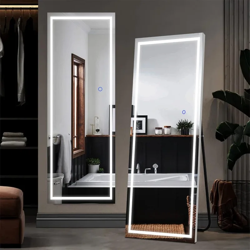 

Full Length Standing Mirror with LED Lights Large Rectangle 3 Colors Dimmable Lighting, Stepless Dimming for Bedroom