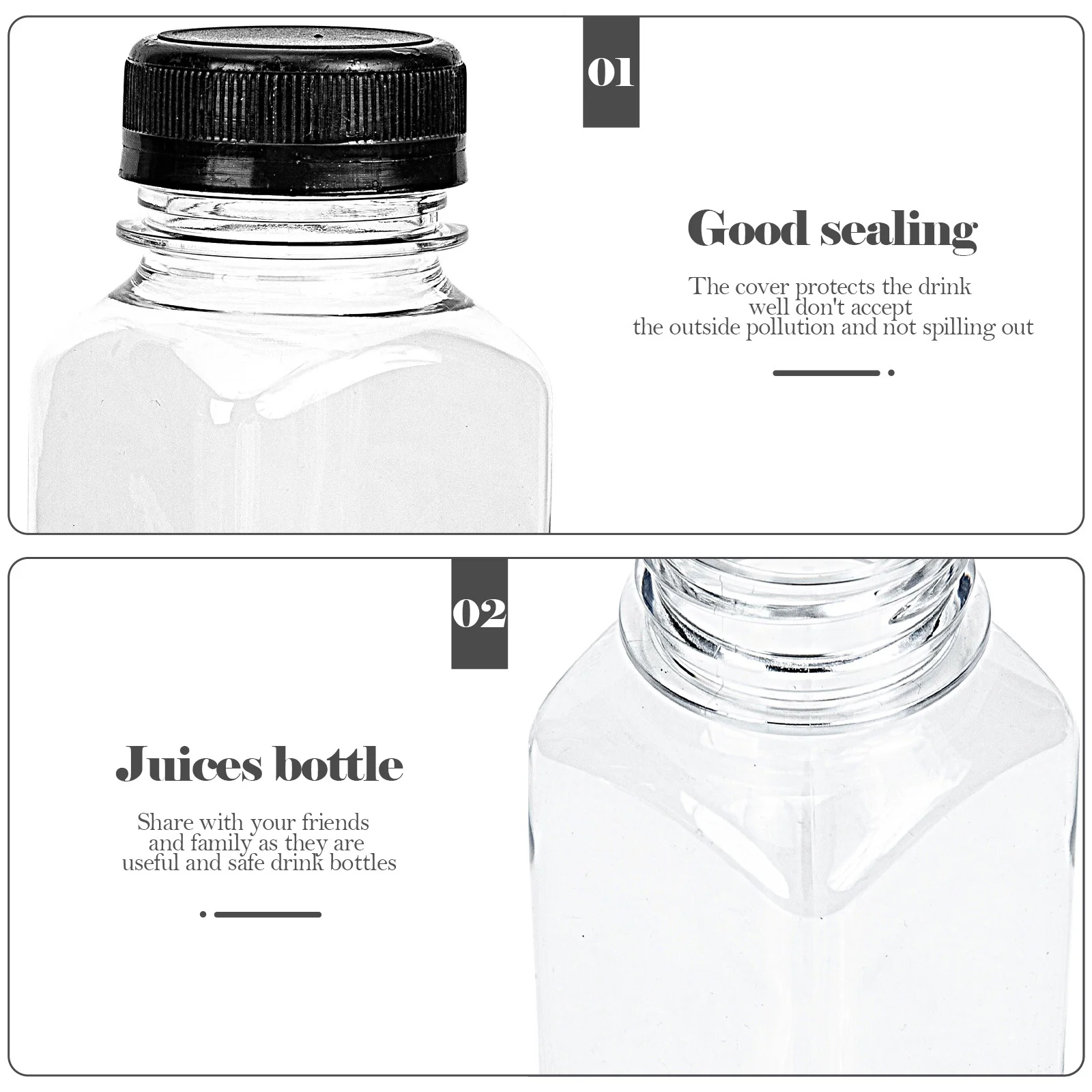 Botella de jugo de 8 Uds., botellas reutilizables de PET de 300ml con tapas para bebidas, contenedor de agua, almacenamiento de leche, seguro portátil