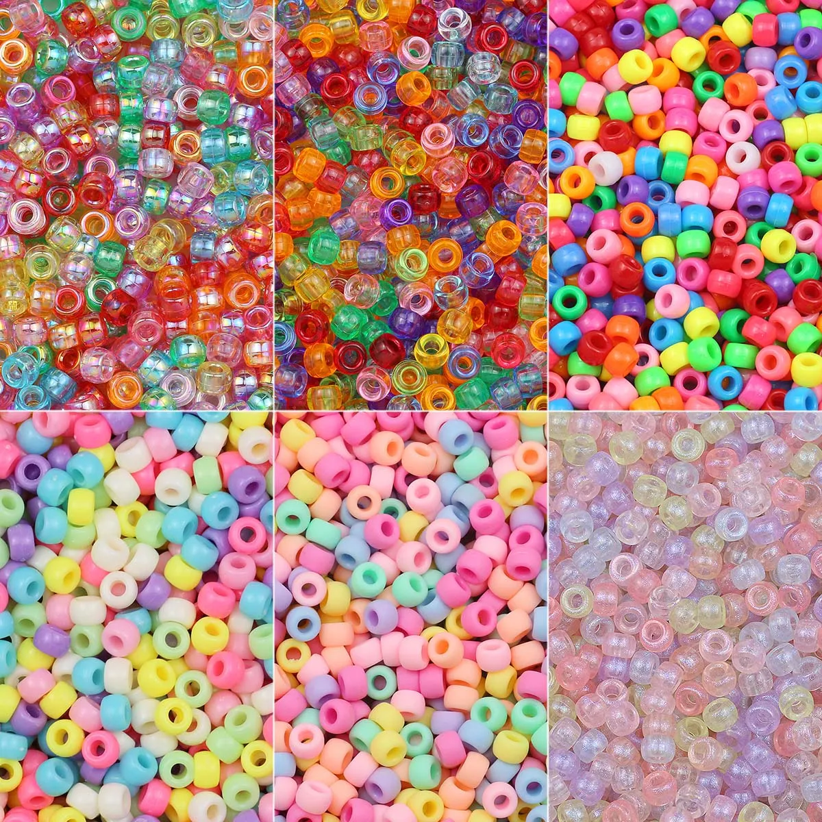 1000pcs Colorful Acrylic Large Hole Pony Beads 6*9mm For DIY Jewelry Making Bracelet Necklace Hair Accessories Keychain Supplies