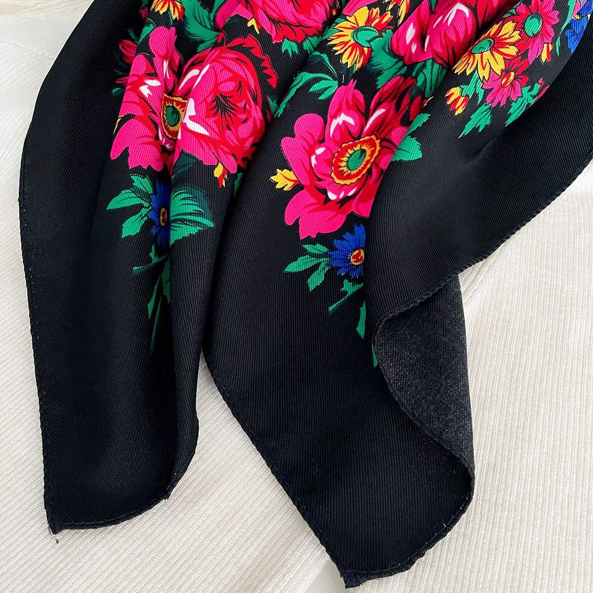 2025 Neueste 70 cm Baumwolle Blumendruck Frauen Bandanas Quadratischer Schal Mädchen Stirnband Zubehör Taschentuch Halstuch Haarschal – Detail 23