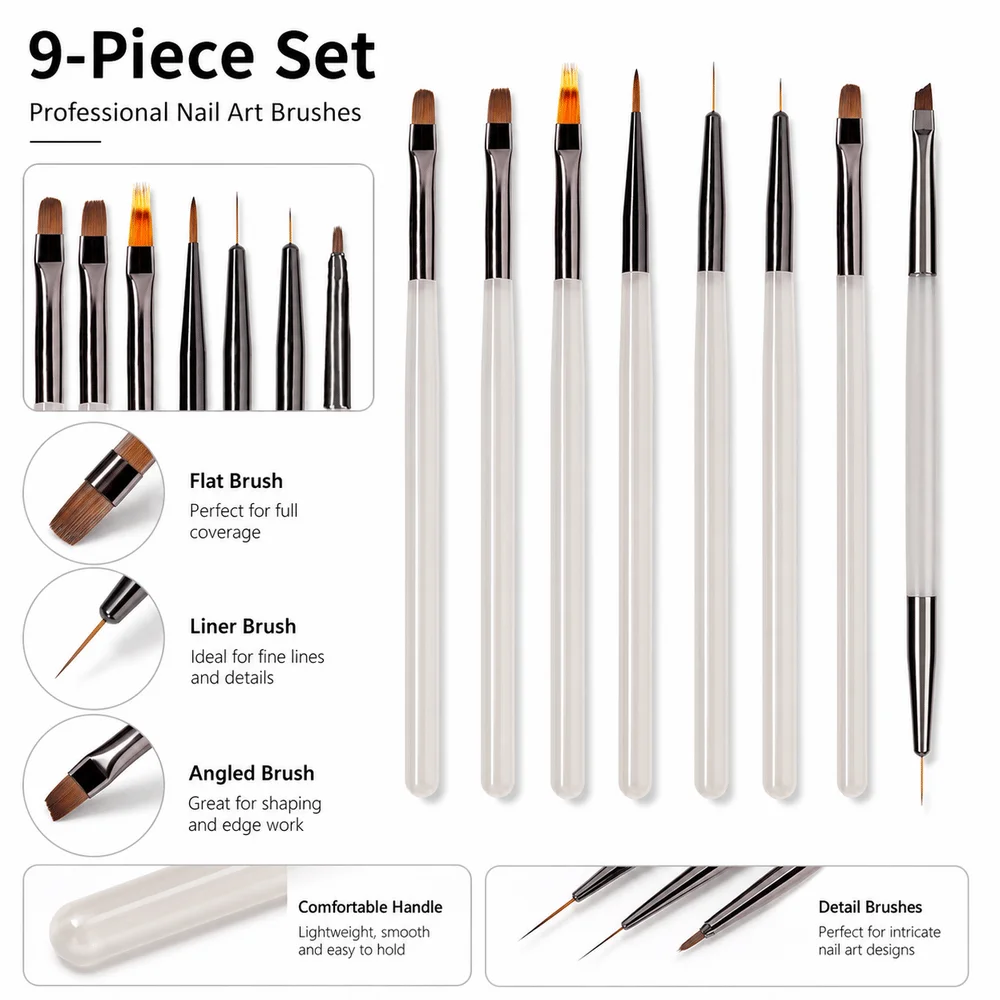 New Acrylic Nail Brush Set Translucent Gray 3D Carving Nail Art Brushes Japanese Style Multi-Purpose Liner Brush Salon Use
