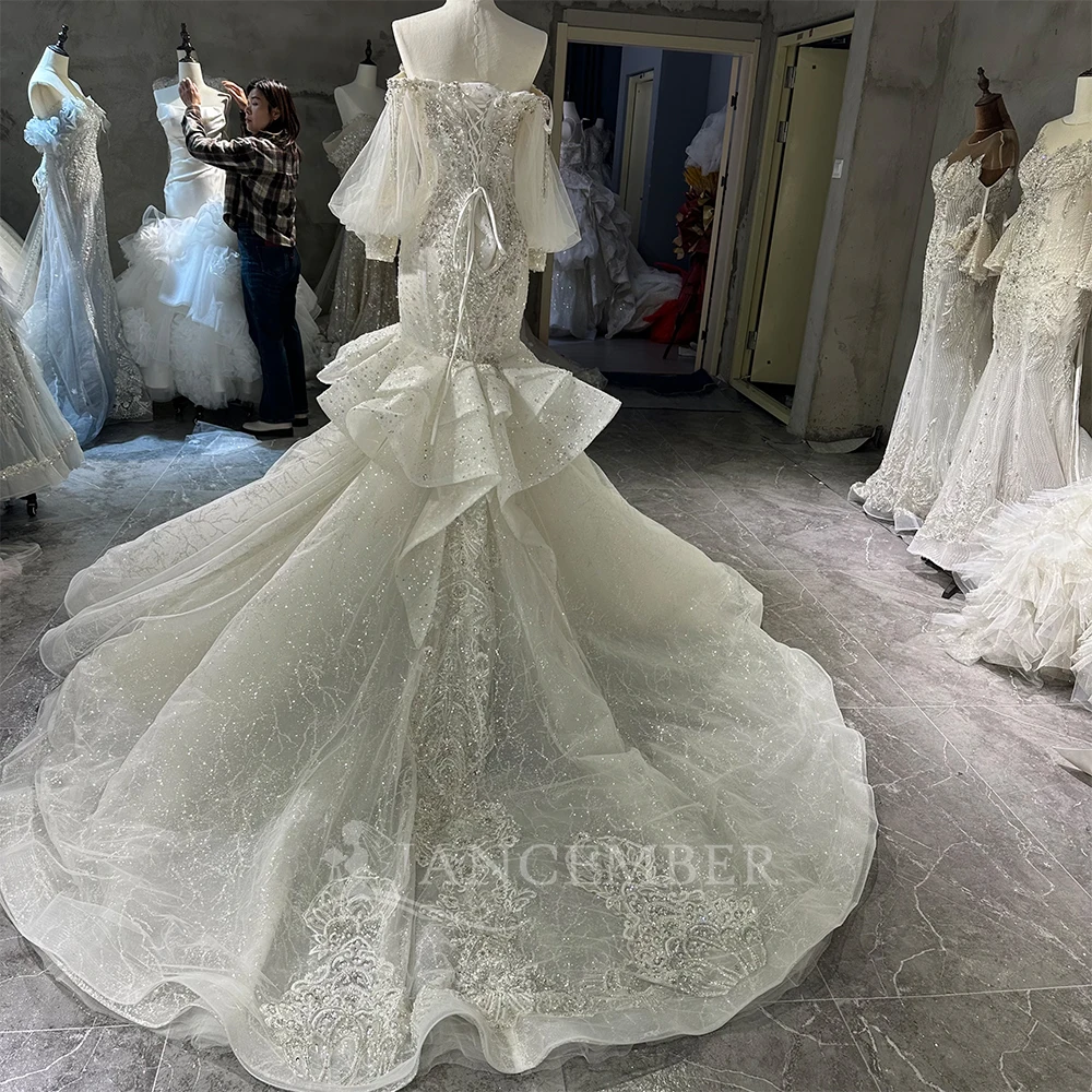 Newest Church Wedding Dress For Bride Mermaid Lace Boat Neck Long Sleeves Court Train Custom Made Plus Sizes Vestidos De Novias