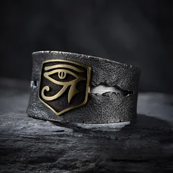 Retro Cracking Golden Horus Eye Wide Ring For Men Punk Gothic Adjustable Open Ring Handmade Designer Jewelry Unisex Accessories
