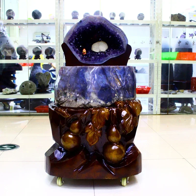 Uruguayan Dinosaur Egg Money Bag Amethyst Treasure Bowl Raw Stone Polished Cement free Natural Cave Crystal Cluster Block