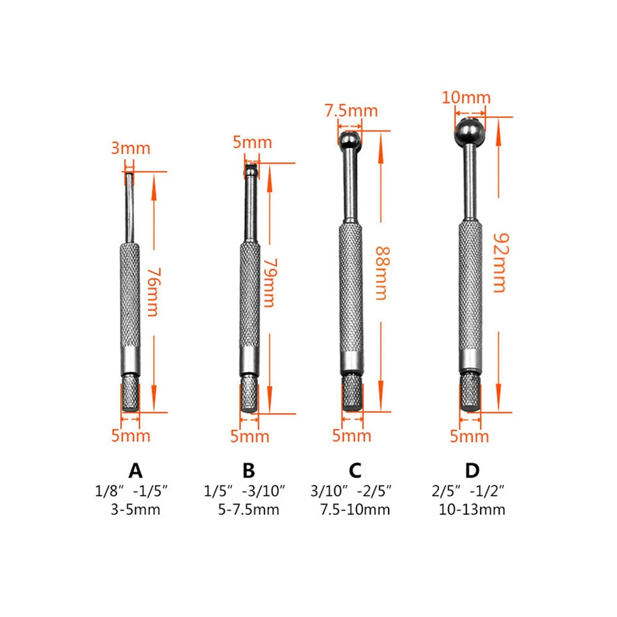 3-13mm 4-Piece Set Adjustable Inner Diameter Gauge Telescopic Gauge Adjustable Inner Hole Gauge Manual Measuring Tool