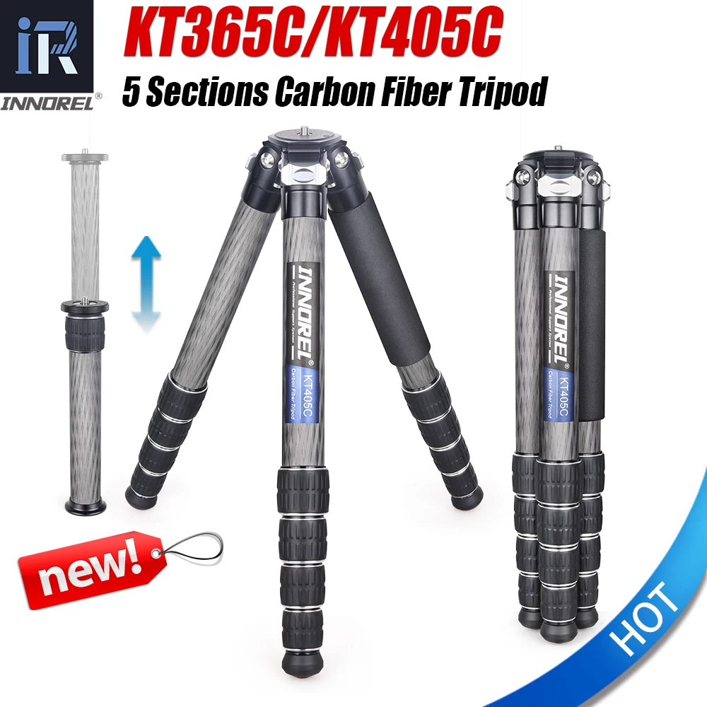 INNOREL KT365C/KT405C 5 Sections Professional Carbon Fiber Tripod, for DSLR Camera with Low Gravity Ballhead Short Center Column