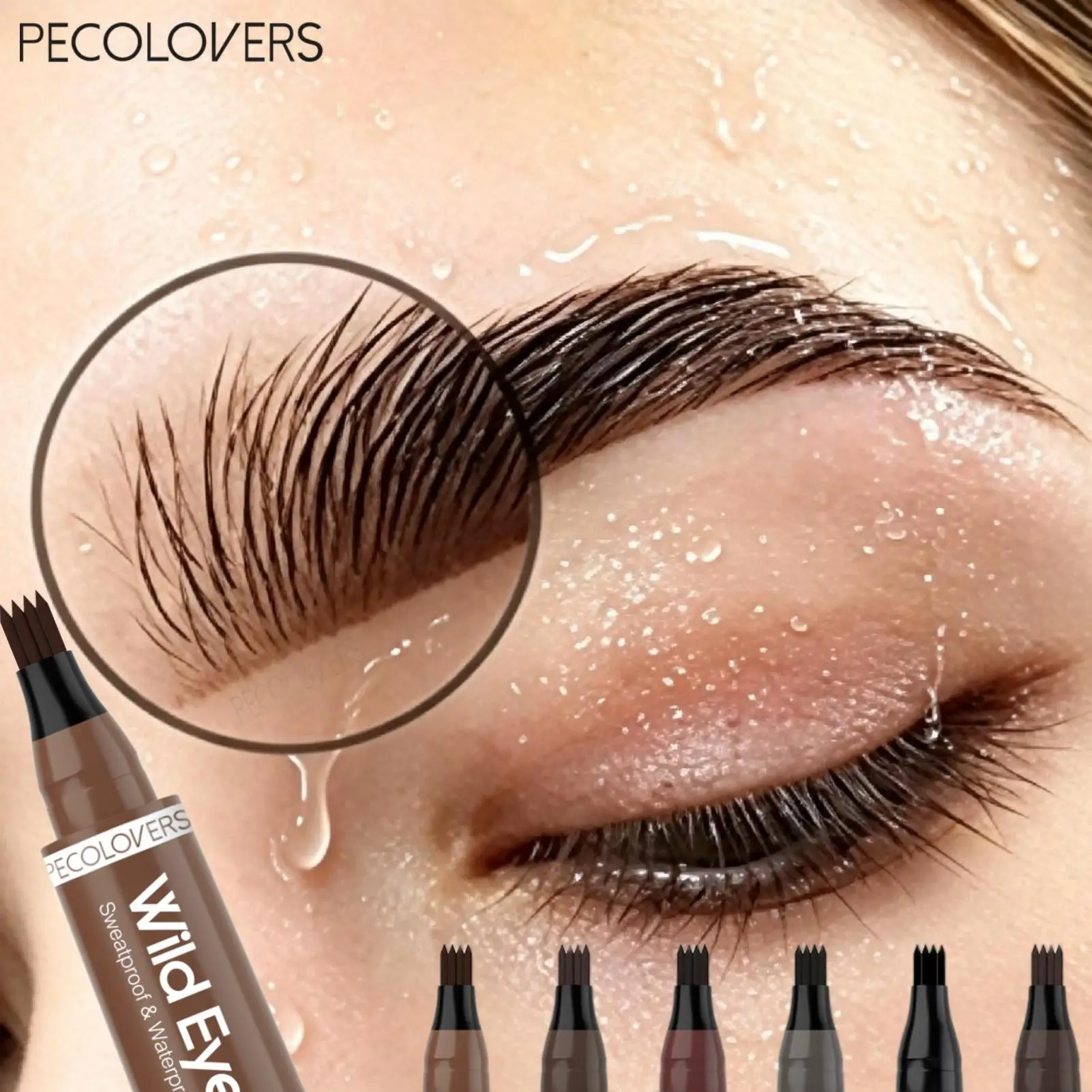 1PC Summer Waterproof Sweat Resistant Four-Prong Eyebrow Pen, Multi Shades Micro Brow Tattoo Pen, Smudge Proof