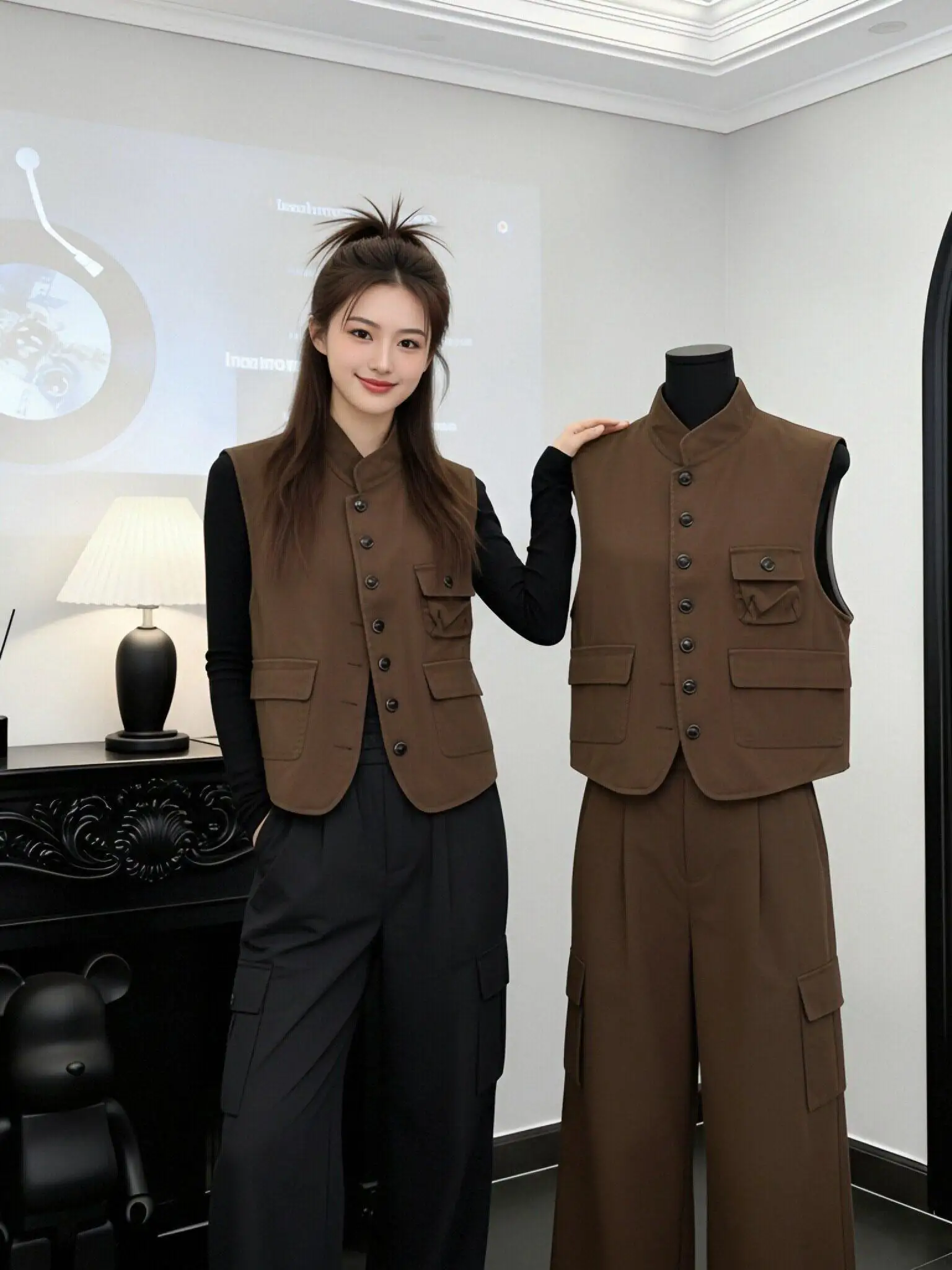 

Fashionable Short Sleeveless Jacket Women's Chic Coffee Color Retro Style Spring Autumn New Arrival Slimming Trendy Vest