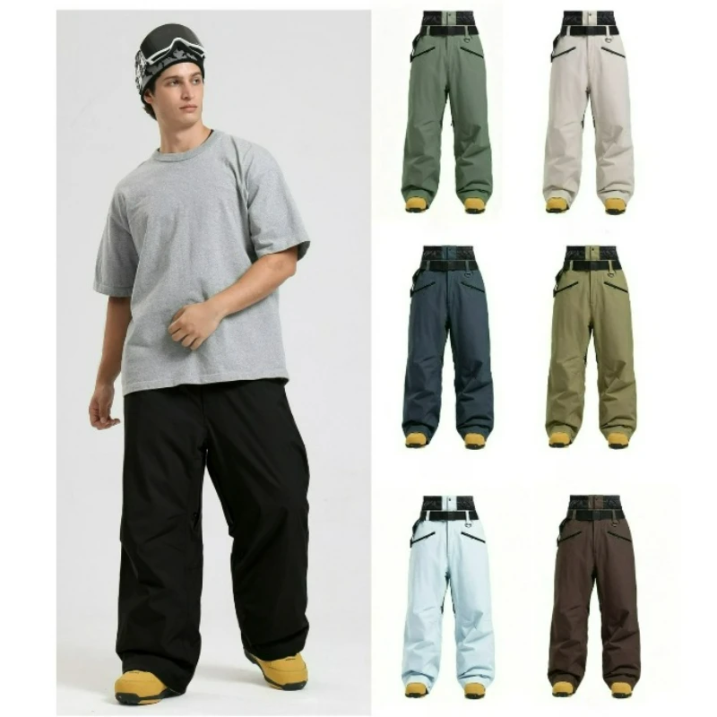 Winter Unisex Ski Pants Windproof Waterproof Padded Thickened Warm Pant Solid Color Cargo Snowboard Skiing Trousers Men Women