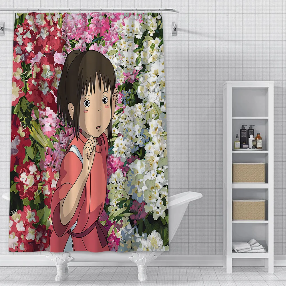 Hot S-Spirited Away Cartoon Shower Curtain Waterproof Polyester Fabric Paint Colorful Bath Curtains Curtain With Hook