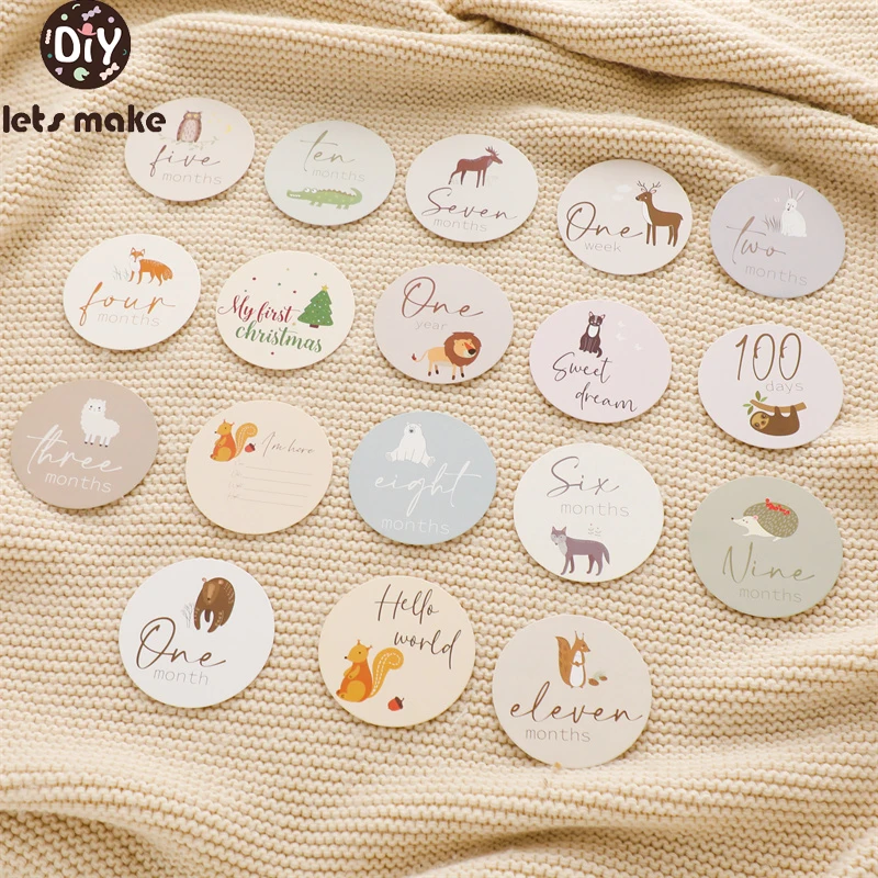 18PCS/Set Newborn Milestone Card Baby Animal Paper Milestone Memorial Monthly Baby Birthday Gifts Photography Props Accessories