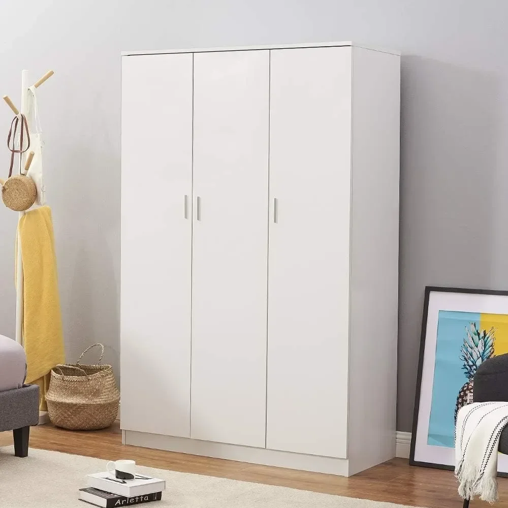 

3 Door Armoires Wardrobe Closet with Clothes Hanging Rail, 6 Storage Shelves Cupboard Unit Bedroom Furniture