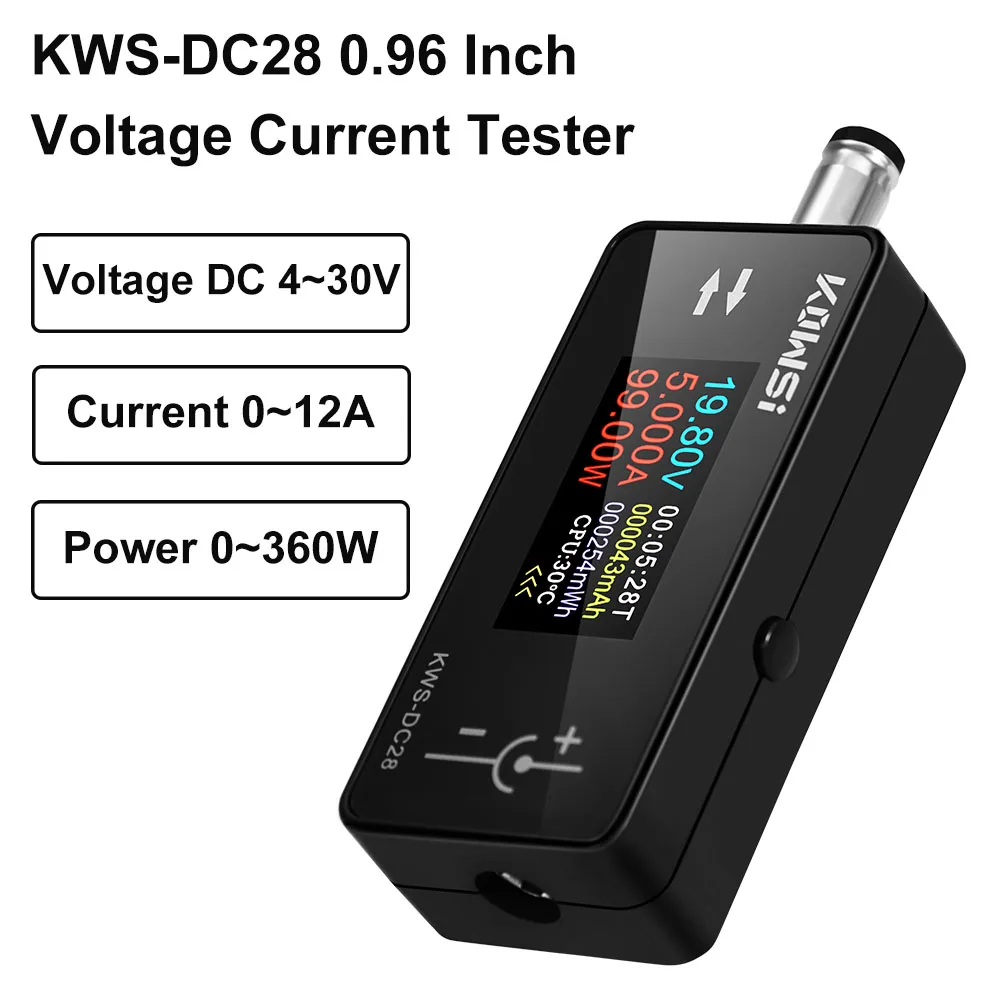 KWS-DC28 DC Voltage Ammeter Power Meter TFT HD Digital Display  Battery Capacity Detector Electrician Tool  0.96 inch 4-30V 12A