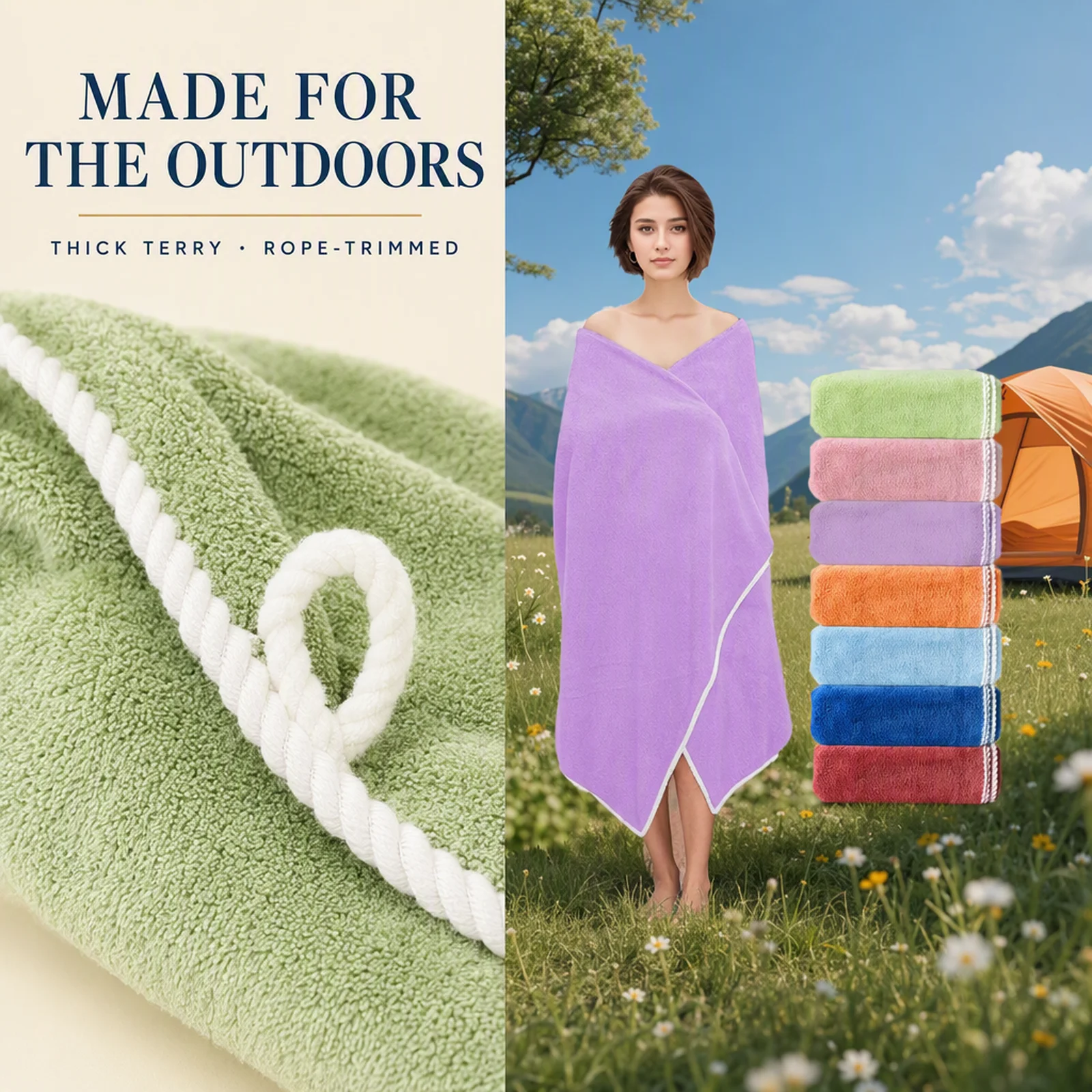 Outdoor Large Bath Towels 35.4x70.8 Inch Absorbent Lightweight Quick Dry Oversized Travel Beach Swim Unisex Family Multicolor