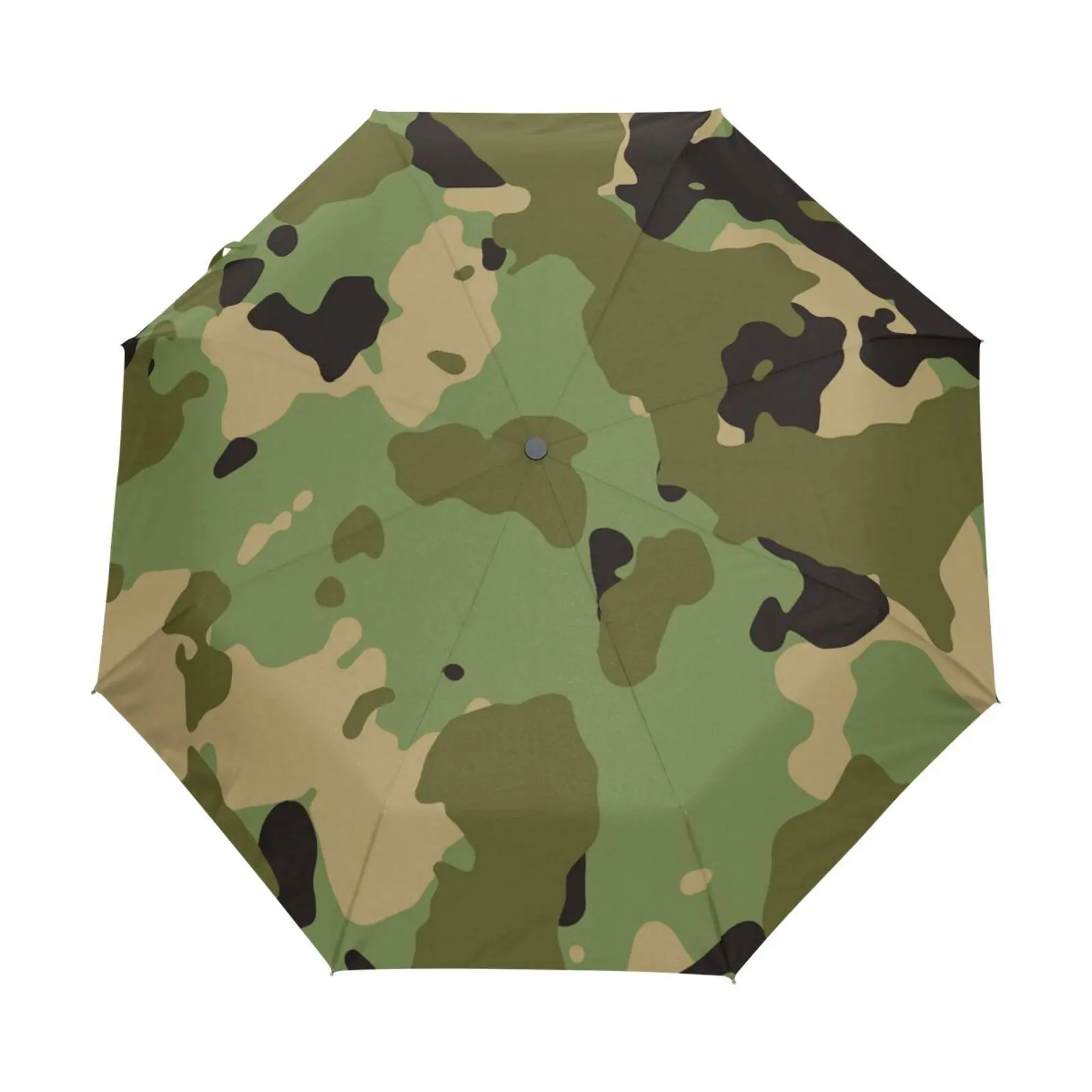 

Green Camouflage Travel Portable Umbrella Rain Women Three Folding Fully Automatic Umbrella Male Parasol Inside Black Coating