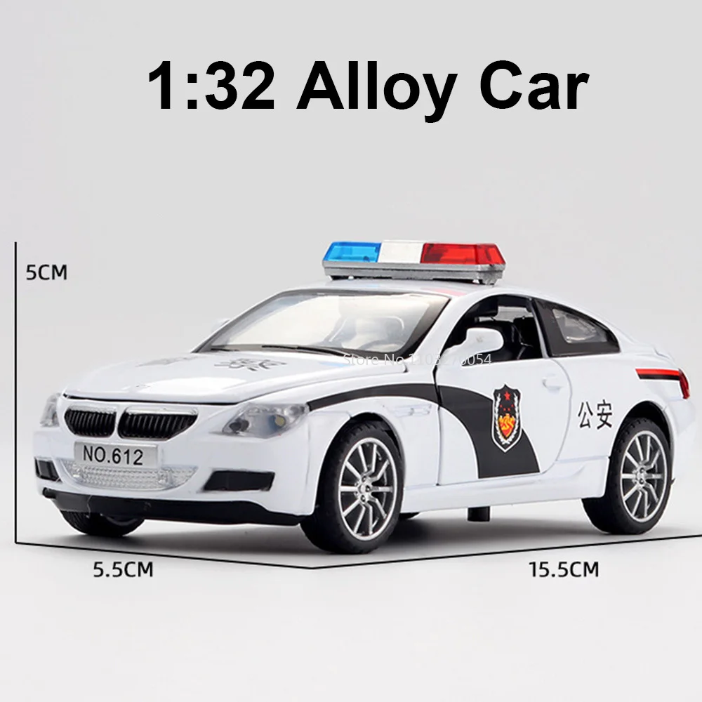 1/32 Alloy Police Car Model Toys Diecast Metal Body With Pull Back Sound Light 4 Door Opened Vehicle Kids Gift Boy Birthday Gift