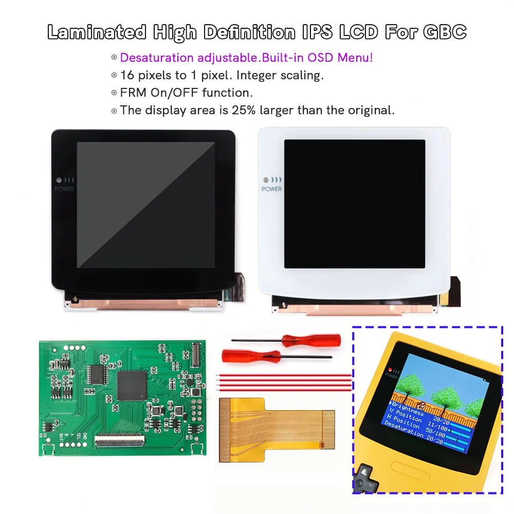 

Ламинированный IPS LCD-экран Q5 3.1'' с одним стеклом, версия OSD Menu FRM Kit для консоли Game Boy Color.