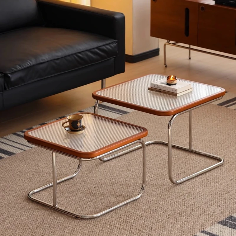 

Stainless Steel Glass Rattan Square Coffee Tables Set Living Room Coffee Table Home Furniture Corner Tables Desk Pliante Side
