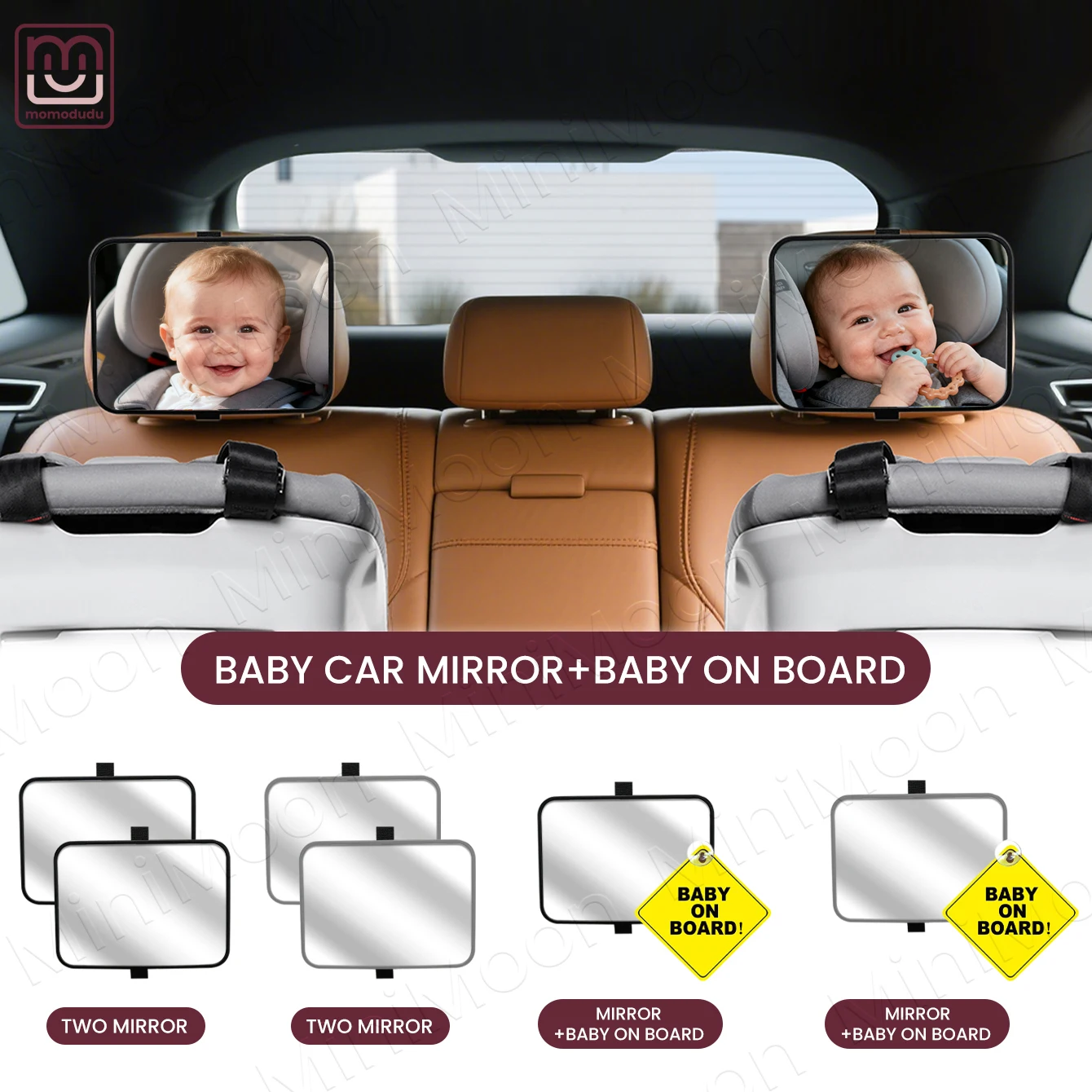 2 Buah Cermin Mobil Bayi Universal atau 1 Buah dengan Stiker Mobil, Dudukan Sandaran Kepala Sudut Lebar Anti Pecah untuk Pandangan Belakang yang Jelas