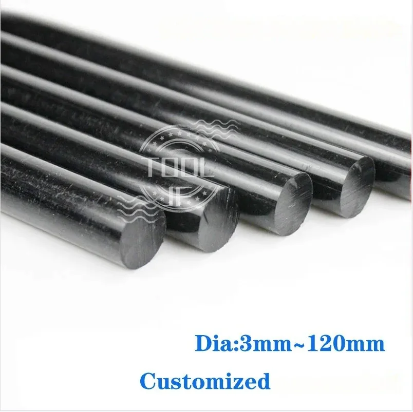Black PA6 Nylon Solid Round Rod - Wear Resistant Dia 3-120mm Sizes :3 /4/ 5 /6/ 8 /10/ 12/ 15 /20 /25 /30mm