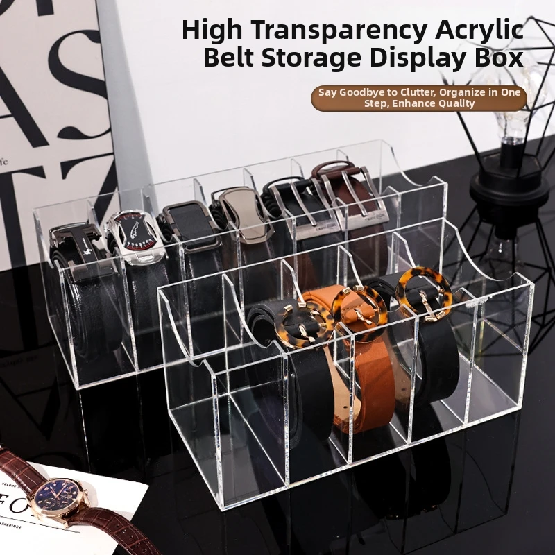 3/5/7 Grid Belt Organizer Boxes,Acrylic Belt Storage Holder for Closet,Display Case for Tie,Bow Tie,Belt Storage Rack & Display