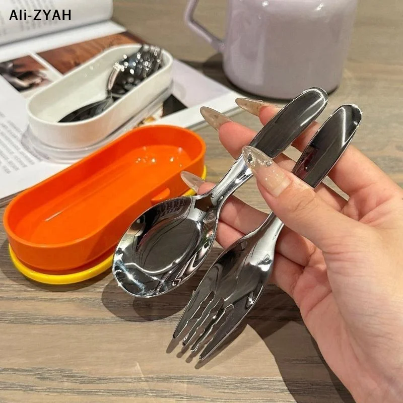 2Pc/Set Children Spoon Forks Box Kids Stainless Steel Kids Cutlery Portable Baby Feeding Utensils Baby Spoons Baby Tableware Set view 2