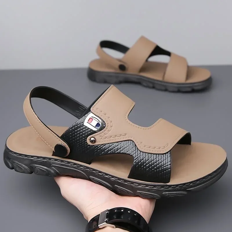 

Mens Slippers Anti-Slip Waterproof Soft Bottom Sandals Male Summer Wear Resistant Slippers Outer Wear Two-Use Beach Slippers Men