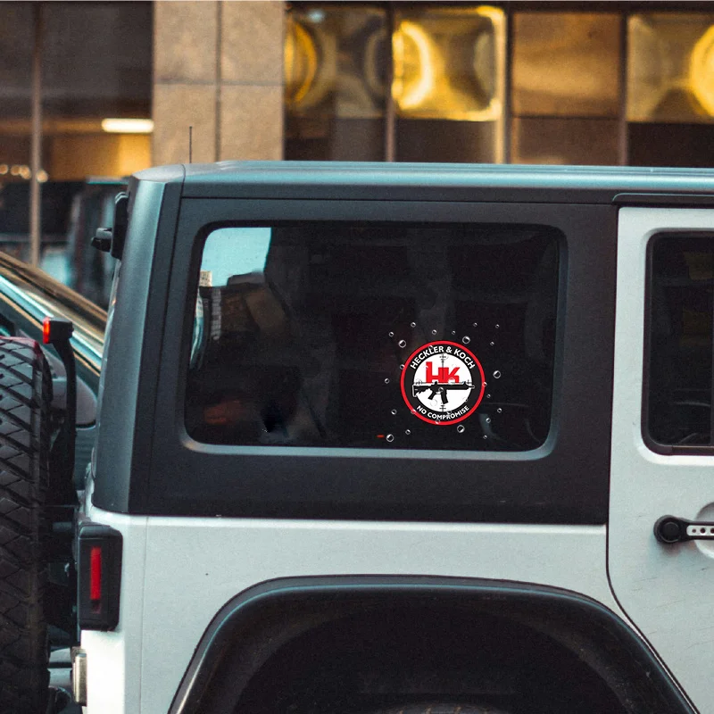 ملصقات مقاومة للماء من HK Heckler & Koch، شارات بتصميم متين باللونين الأسود والأحمر، ملصقات ديكور للسيارات والعتاد اليومي بنمط Firearm