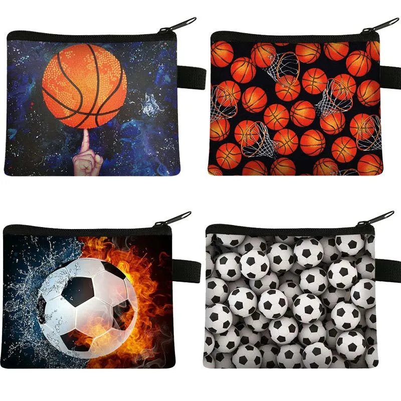 Monedero de felpa con estampado 3D de fútbol y baloncesto para niños y mujeres, monedero de poliéster con cremallera, Mini billetera para niños, regalo, 9 colores