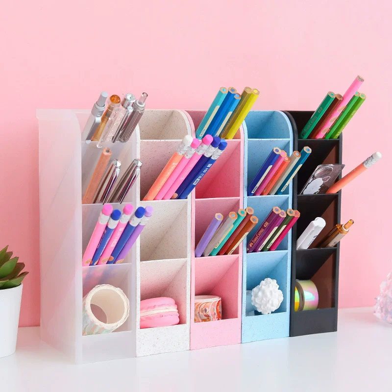 4 Grids Desktop Pen Stationery Organizer Holder Pencil Makeup Brush Storage Box Office School Drawing Pen Insertion Display Rack