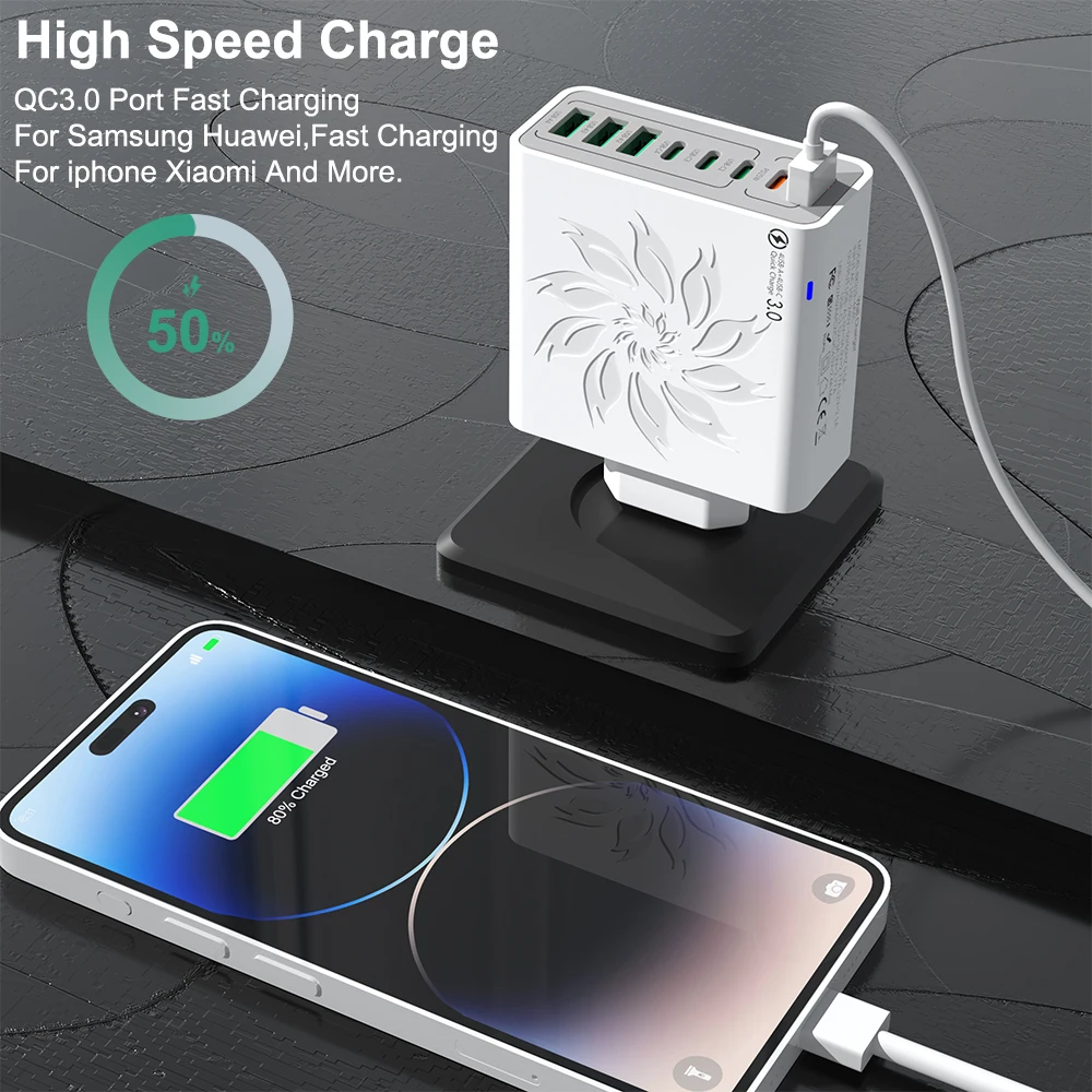 65W USB C Charger Multi Port Type C PD Fast Charging Mobile Phone Adapter For iPhone 15 Pro Xiaomi Samsung Oneplus Phone Charger