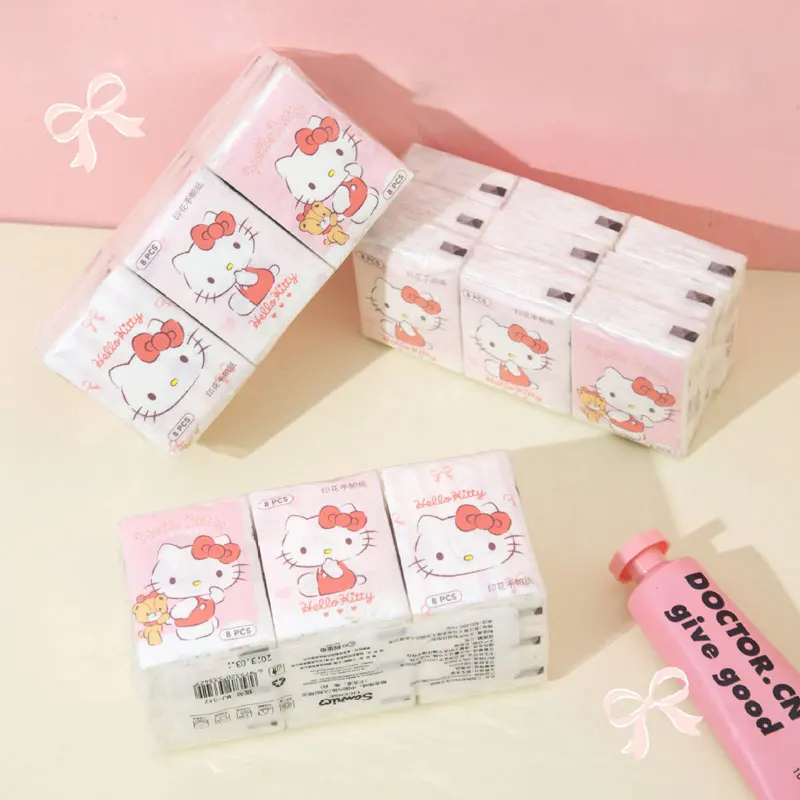 9Pcs Sanrio Hello Kitty Handkerchief Paper Anime Portable Mini Napkin Small Pocket Tissues Cartoon Facial Tissue Toilet Paper