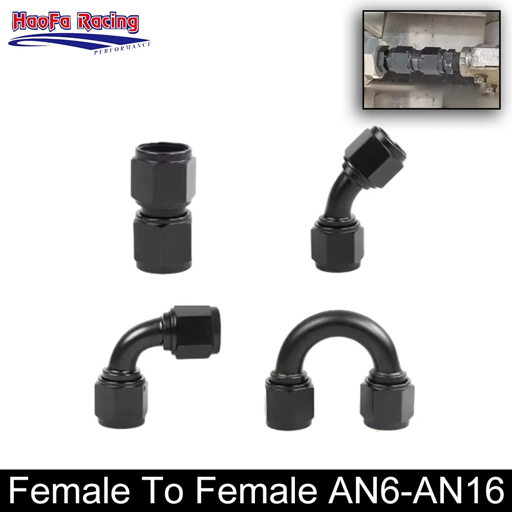 AN4/AN6/AN8/AN10/AN12/AN16 Female to Female Swivel Hose End Fitting Adaptors Aluminum Anodized Black Straight 0°/45°/90° Degrees