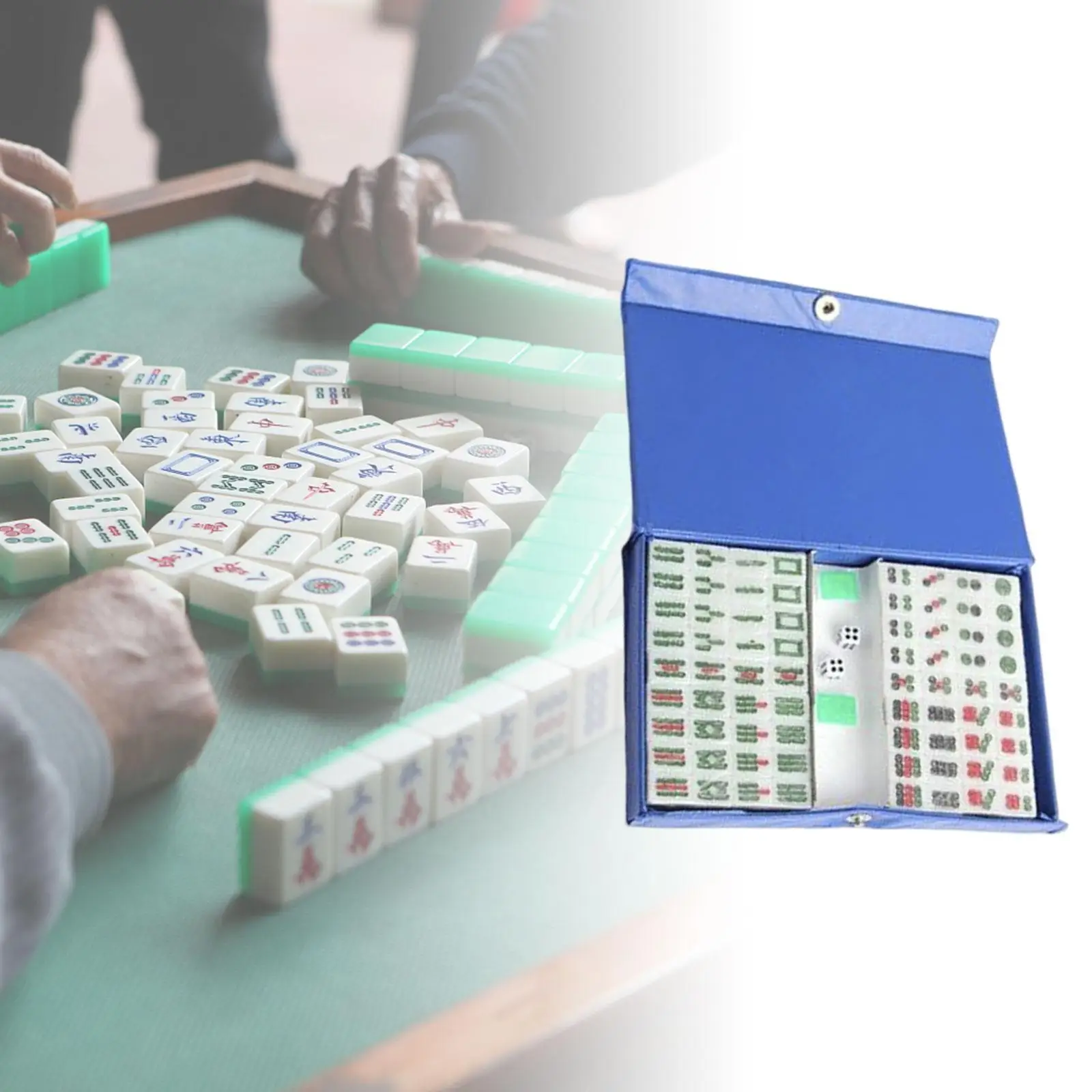 Portable Chinese Mini Mahjong Set Tiles Game with Storage Box for Party