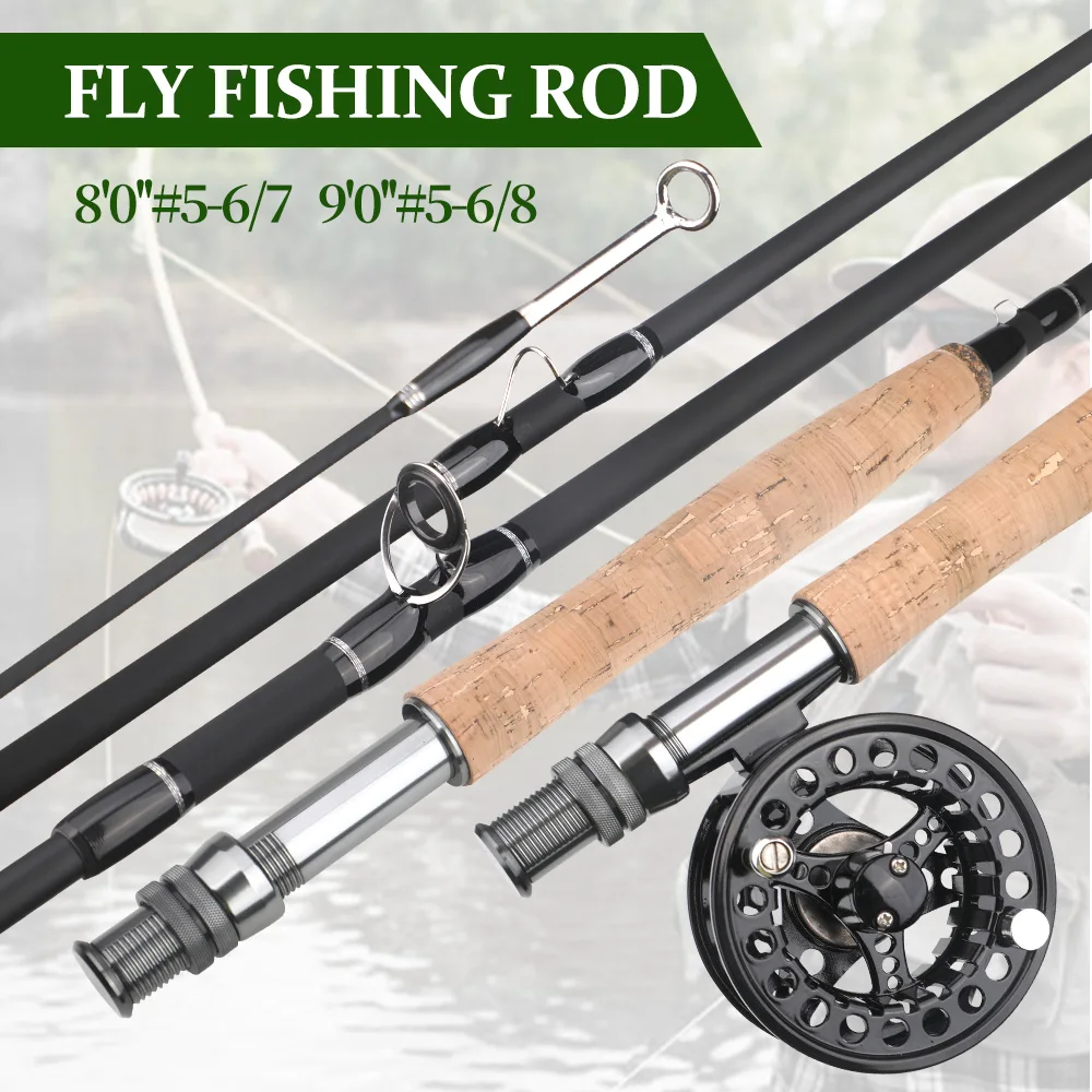 Fly Fishing Rod and Reel Combo Set, 240cm/270cm Fly Rod 7 Sections/8 Sections Carbon Fiber, #5/6 Aluminum Fly Reel  with box