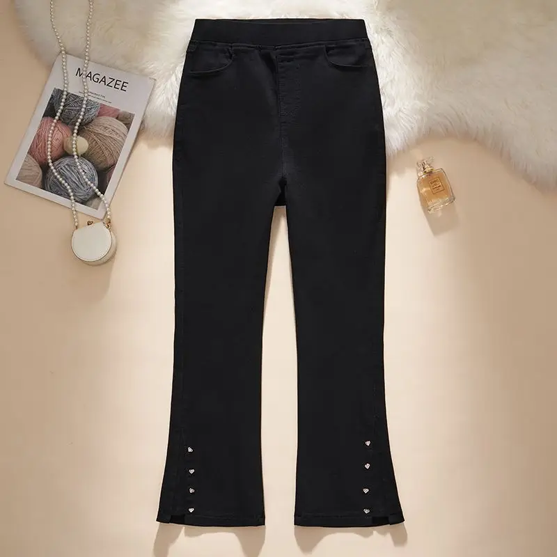 Pantalon évasé noir pour femmes, Style coréen, huit neuf Points, petit pantalon élastique noir, vêtements d'extérieur amincissants, TT1106, printemps été