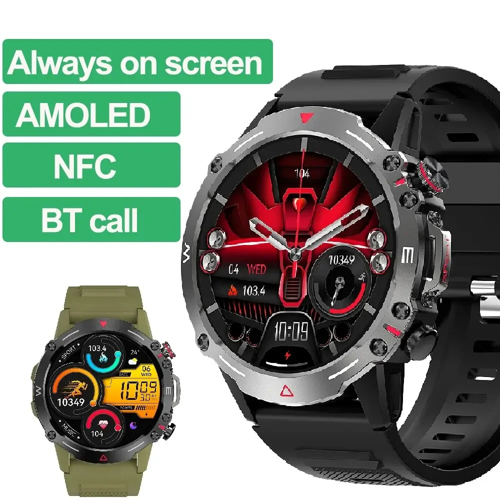 

2024 New AMOLED Smartwatch - Bluetooth Call Always on Screen for Outdoor Sport NFC AI Voice 410mAh Battery Fitness Tracker