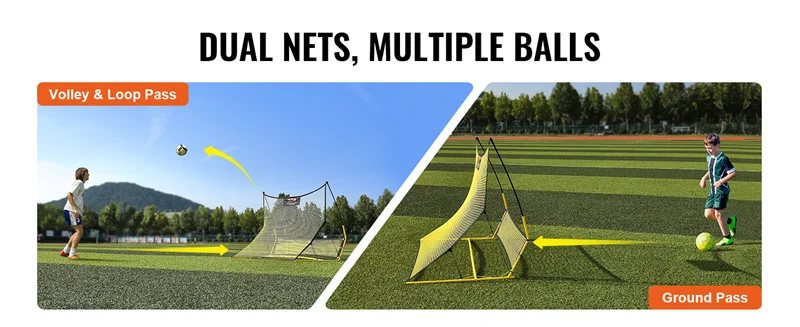 Allenatore di calcio 2 in 1 Rebounder Net Attrezzatura per esercitazioni in ferro Parete da calcio sportiva per allenamento solista di squadra