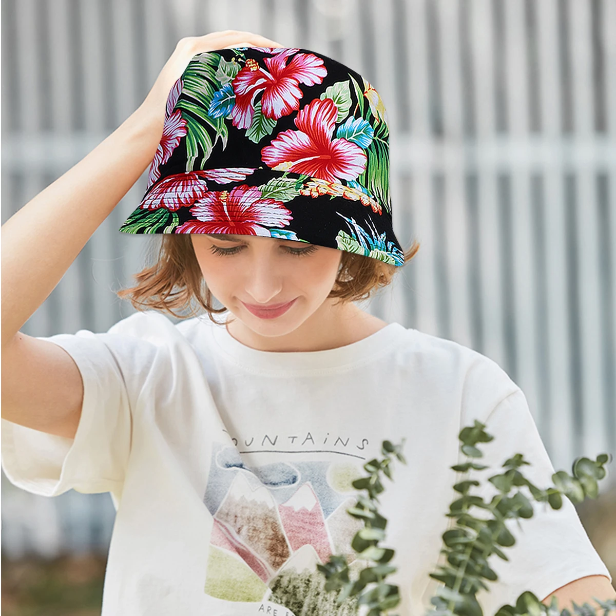 

Bucket Hat Sun Hat Women Printing Cap Cotton Sunhat Basin