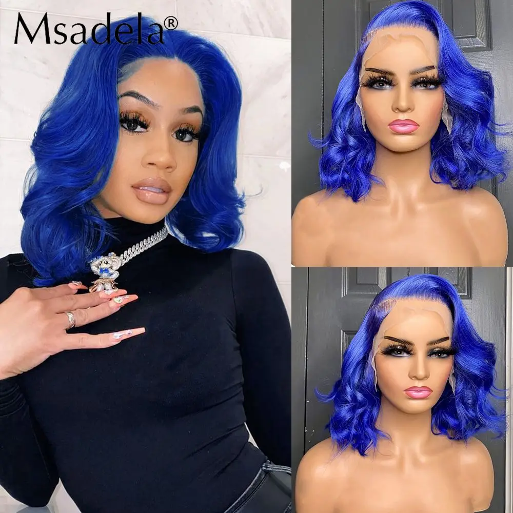 Short Loose Wave Blue Pink Color Synthetic Bob Lace Front Wig Drag Queen Transparent Pixie Cut Cosplay Wigs For Black Women