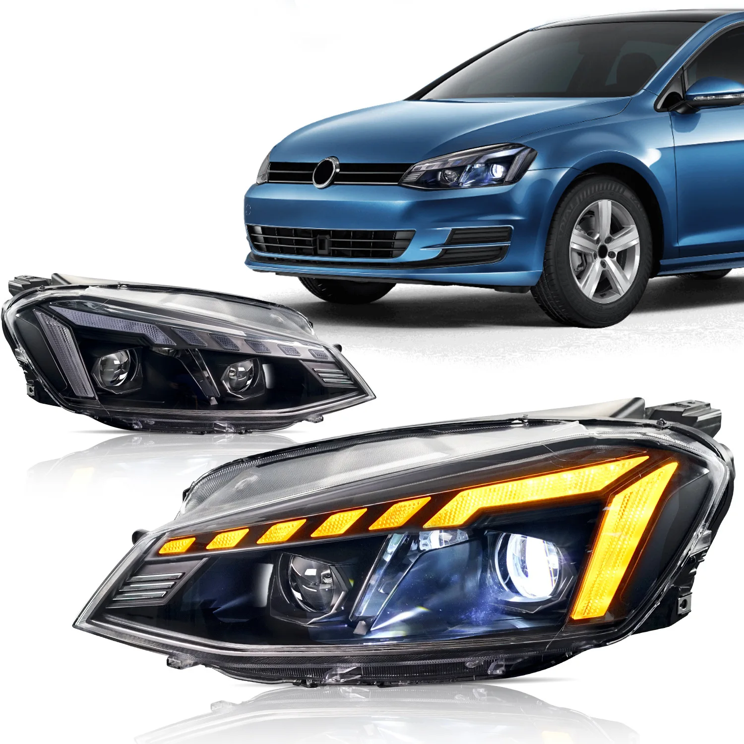 

LED Headlights For VW Volkswagen Golf 7 MK 7 2013 2014 2015 2016 2017 2018 2019 With The Start Up Animation Sequential Indica