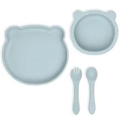 Juego de alimentación de silicona para bebé, cuenco de succión sin BPA, plato dividido, cuchara, tenedor, vajilla de silicona para niños, entrenamiento autoalimentador, 4 piezas