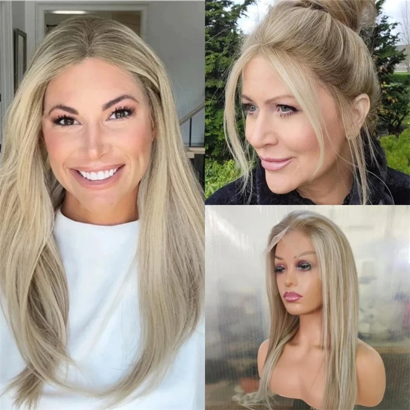 

Синтетические парики Ombre Ash Blonde HD Кружевной бесклеевой парик для женщин Длинный прямой парик Боб Ежедневное использование для вечеринок Термостойкие волокна волос