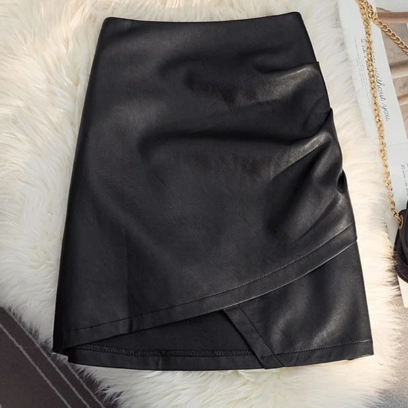 

Юбки женские асимметричные повседневные простые однотонные универсальные женские из искусственной кожи удобные весенние ретро повседневные корейский стиль дизайнерская мода