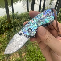 Mini Damascus Steel Pocket Knife Bag Handle Surface Mirror Light Treatment Portable Folding Knife